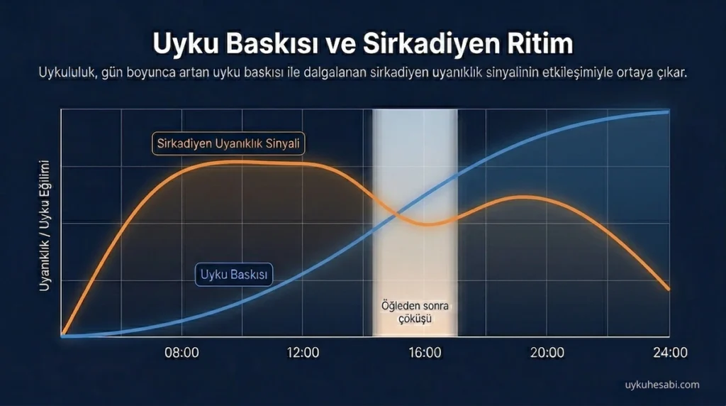 Uyku baskısı (sleep pressure) ve sirkadiyen ritim ilişkisini gösteren grafik